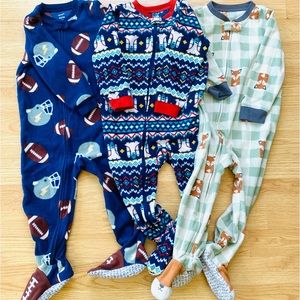 Fleece pajamas Carters 2T Zip pjs EUC 3 pairs boys toddler baby footie warm soft